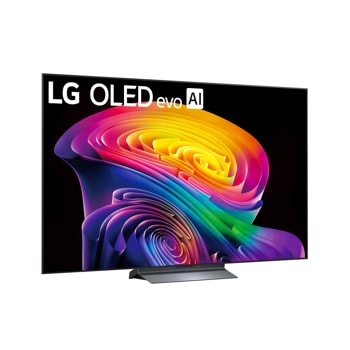 LG C6 OLED 2026 on stand with colourful OLED artwork